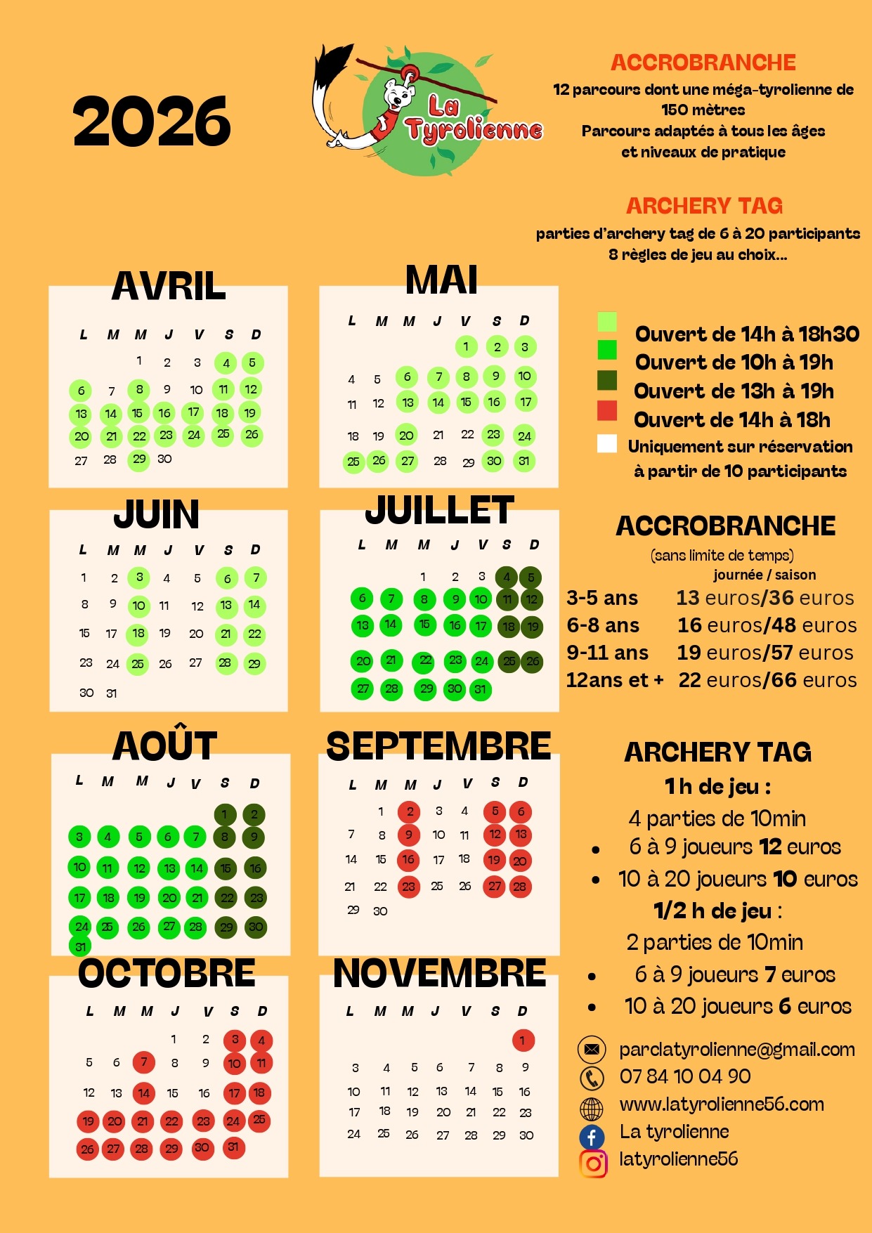 calendrier 2024 ouverture du parc